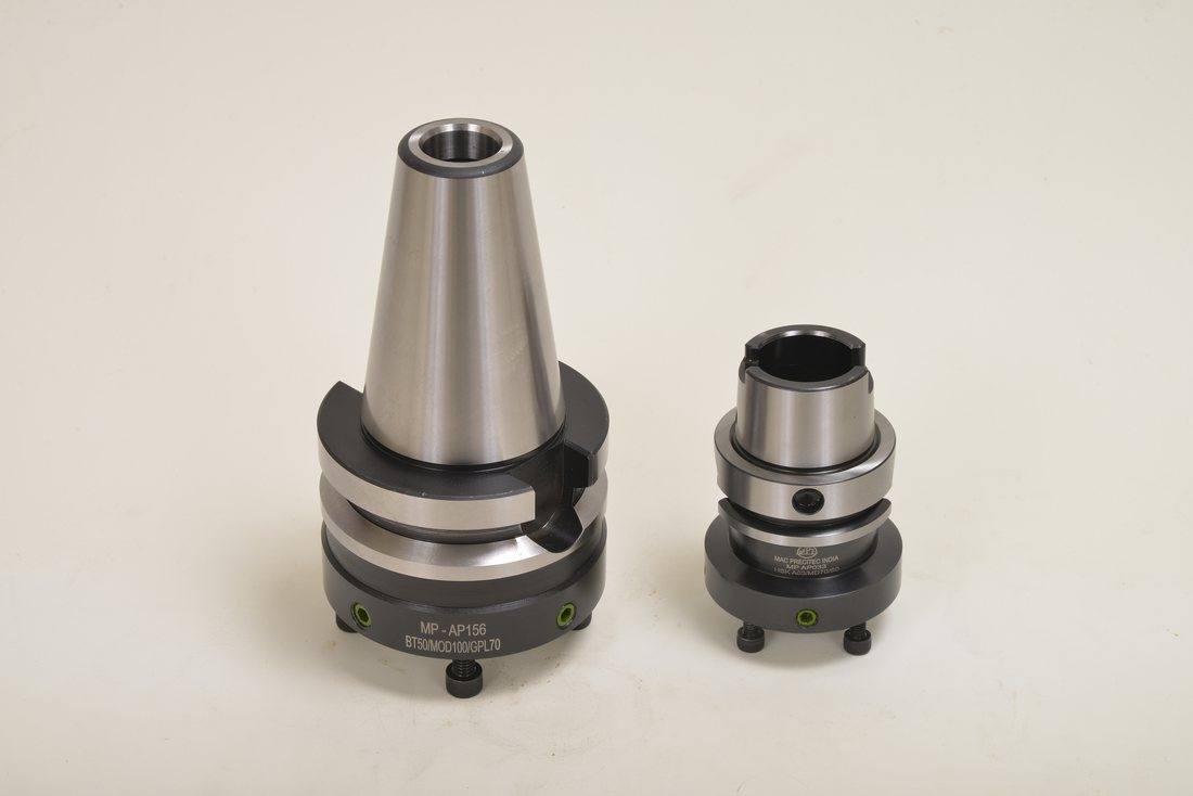 Mac Precitec India BT50 to HSK-A63 adaptor pair, locating pins
